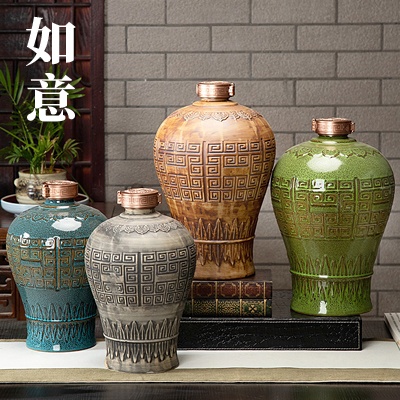5斤10斤装雕刻颜色釉陶瓷酒坛（如意）
