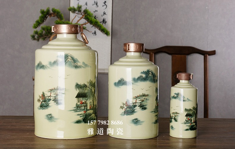 景德镇1斤5斤10斤直筒山水陶瓷酒坛