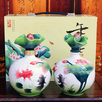 1斤3斤5斤10斤荷花鱼酒坛礼盒装