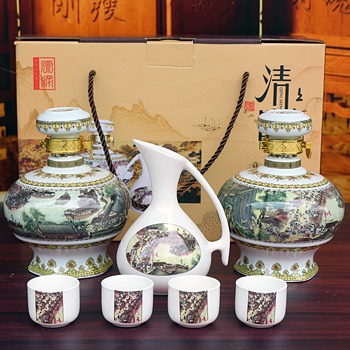 1斤装清明上河图陶瓷酒坛套装