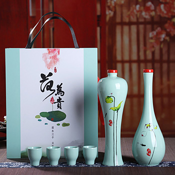 景德镇1斤装工艺酒瓶摆件套装