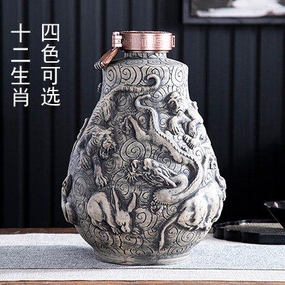 景德镇雕刻12生肖精致陶瓷酒坛