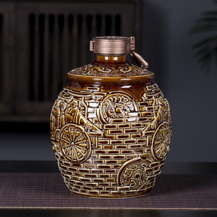 5斤古马车雕刻陶瓷酒坛（5色可选）