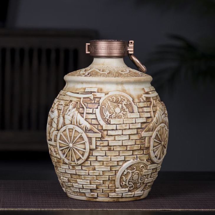 5斤古马车雕刻陶瓷酒坛（5色可选）