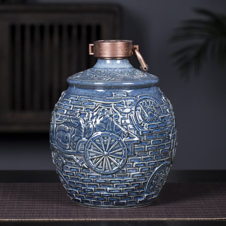 5斤古马车雕刻陶瓷酒坛（5色可选）