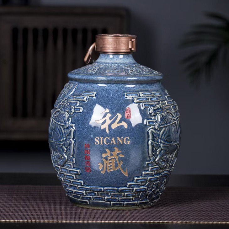 5斤古马车雕刻陶瓷酒坛（5色可选）