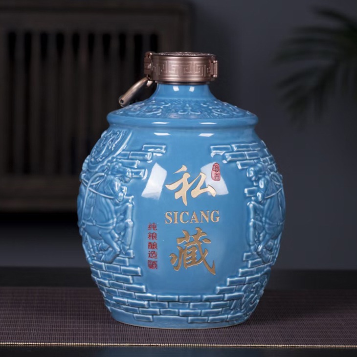 5斤古马车雕刻陶瓷酒坛（5色可选）
