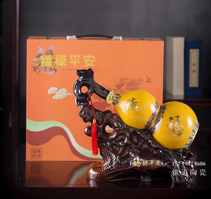 景德镇5斤工艺陶瓷酒坛（福禄双全）