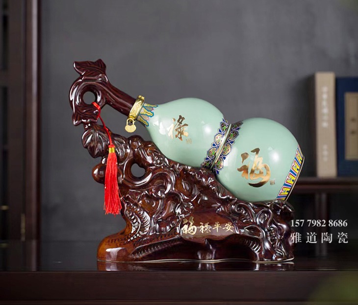 景德镇5斤工艺陶瓷酒坛（福禄双全）