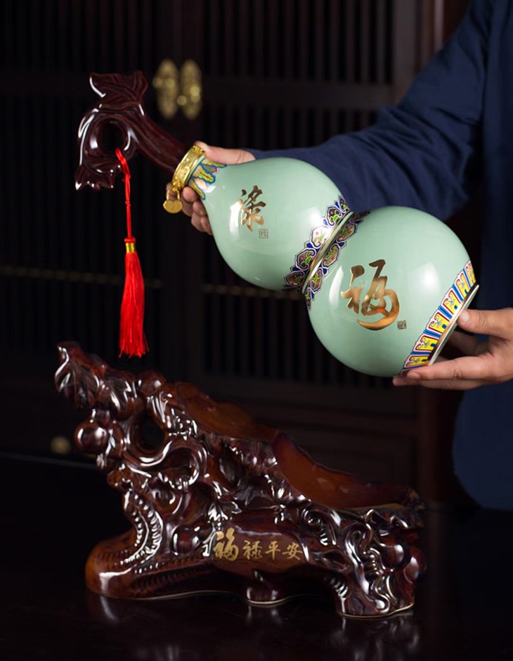 景德镇5斤工艺陶瓷酒坛（福禄双全）