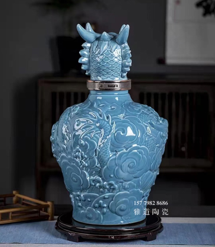景德镇20斤龙头盖工艺陶瓷酒坛