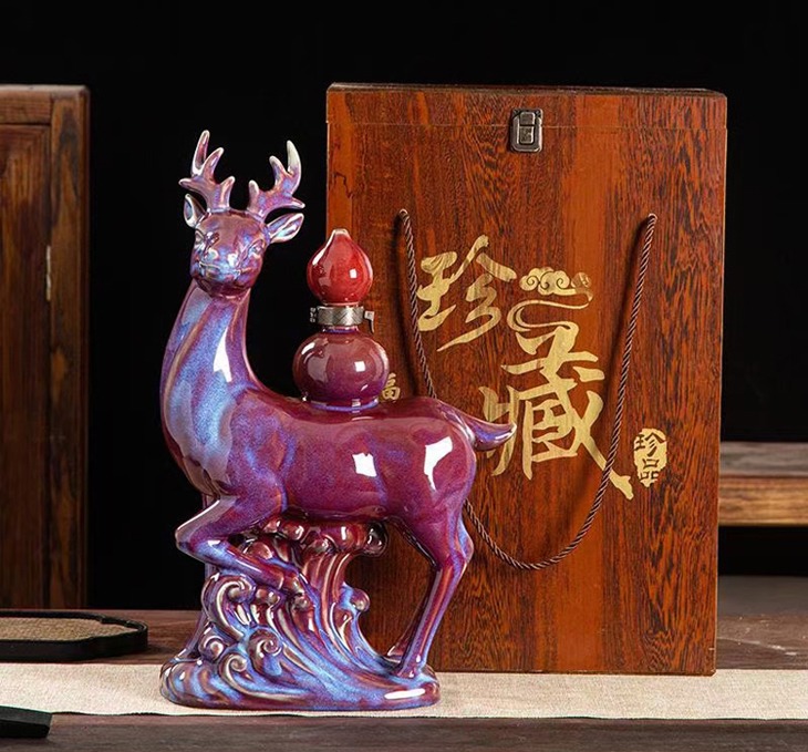 4斤颜色釉工艺陶瓷酒坛（福禄双全）