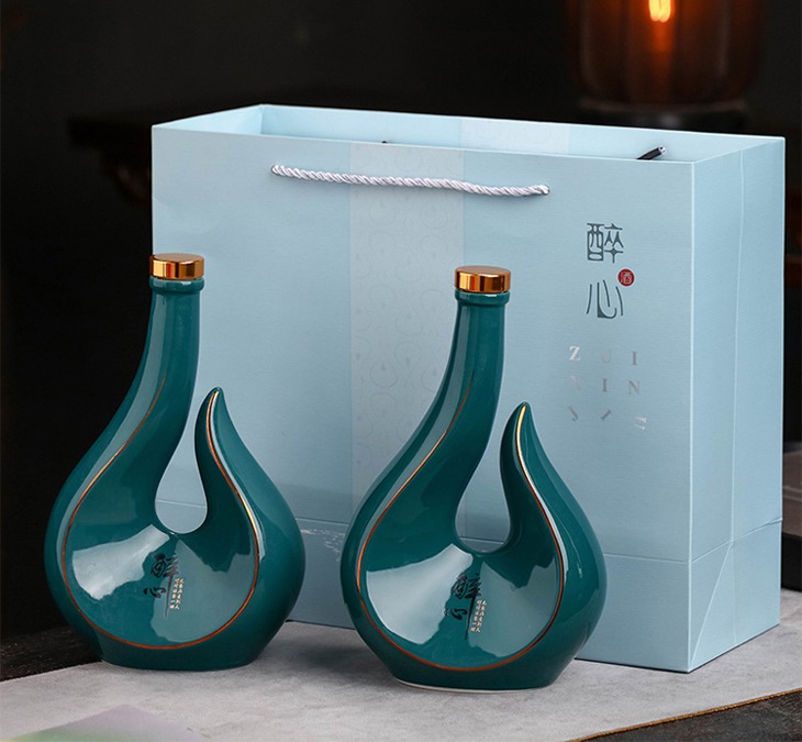 景德镇1斤工艺陶瓷酒坛（三色可选）