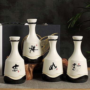 1斤装吉祥如意陶瓷小酒坛4瓶礼盒