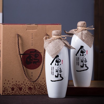 一斤装景德镇裂纹釉陶瓷酒瓶礼盒