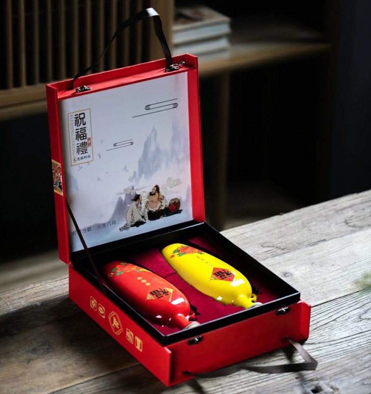 1斤红黄陶瓷酒坛礼盒（祝福礼）
