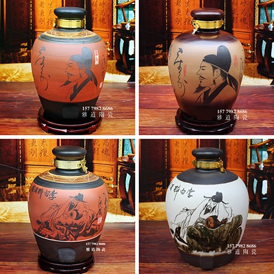 景德镇陶瓷手绘李白艺术酒坛