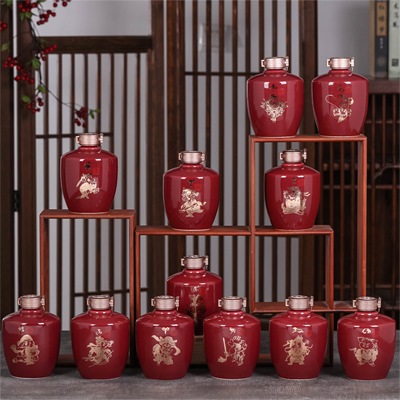1斤装十二生肖陶瓷酒坛礼盒（红绿两色可选）