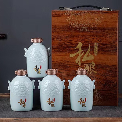 1斤青釉小酒坛子木盒装（私酿）