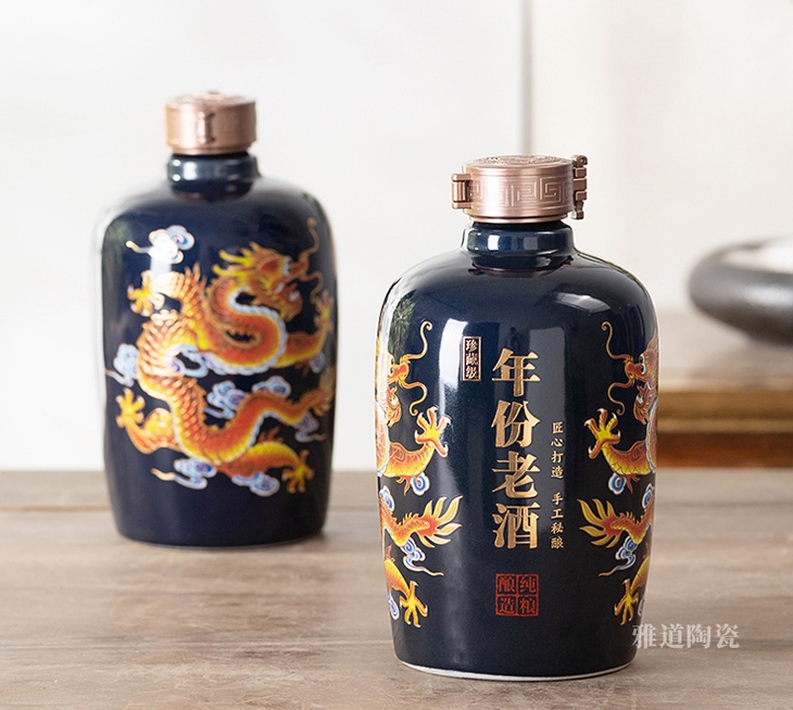 6瓶装蓝色双龙1斤陶瓷酒坛套装(图1)