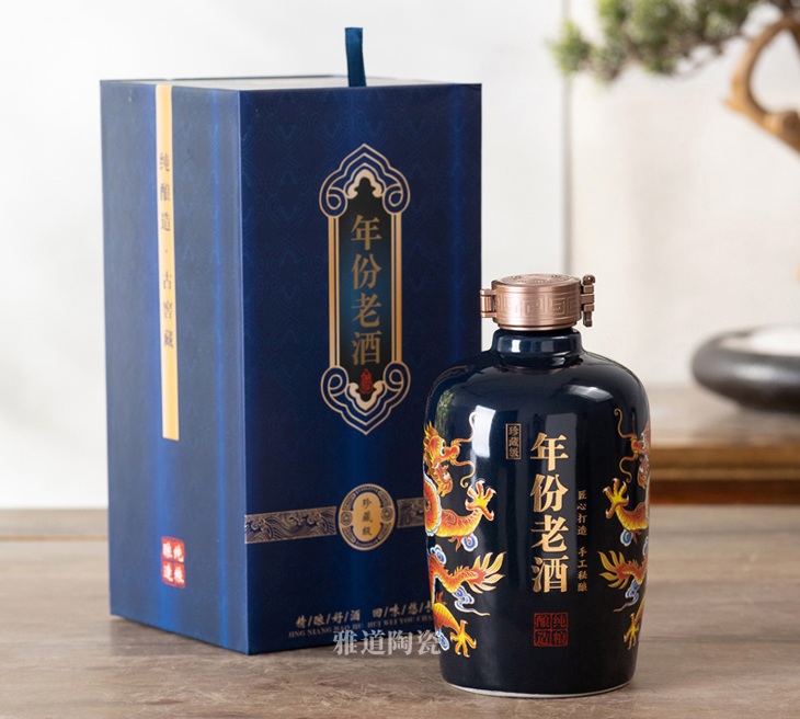 6瓶装蓝色双龙1斤陶瓷酒坛套装(图3)
