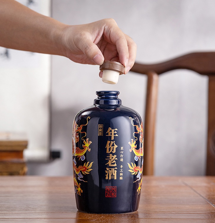6瓶装蓝色双龙1斤陶瓷酒坛套装(图9)