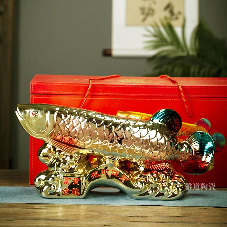 6斤富贵金龙鱼工艺陶瓷酒坛(图1)