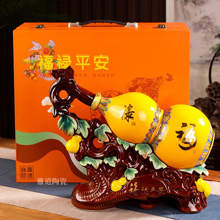 景德镇5斤珐琅彩福禄陶瓷酒坛(图4)