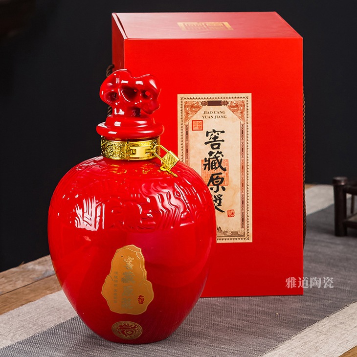 红色五斤装酒坛批发（窖藏老酒）(图1)