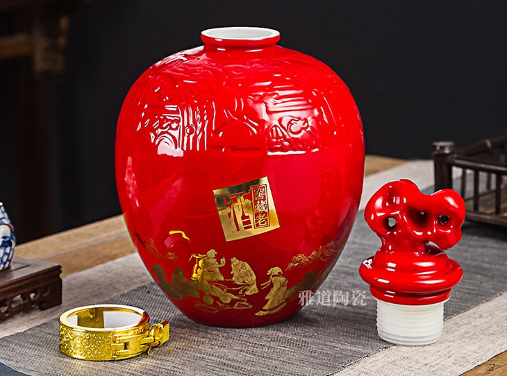 红色五斤装酒坛批发（窖藏老酒）(图3)