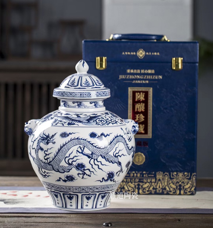 12斤手绘仿元青花龙纹复古酒坛(图2)