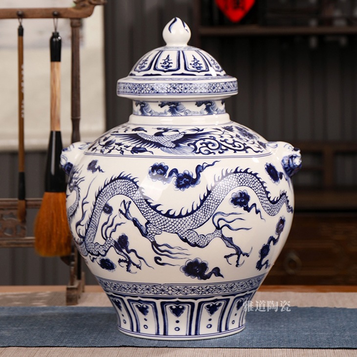 12斤手绘仿元青花龙纹复古酒坛(图3)