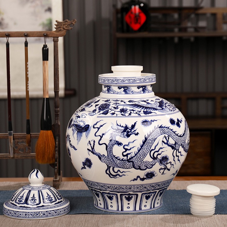 12斤手绘仿元青花龙纹复古酒坛(图12)