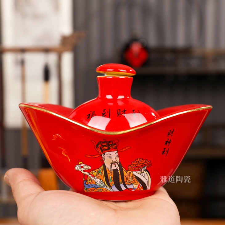 四两元宝创意陶瓷酒坛（五路财神）(图3)