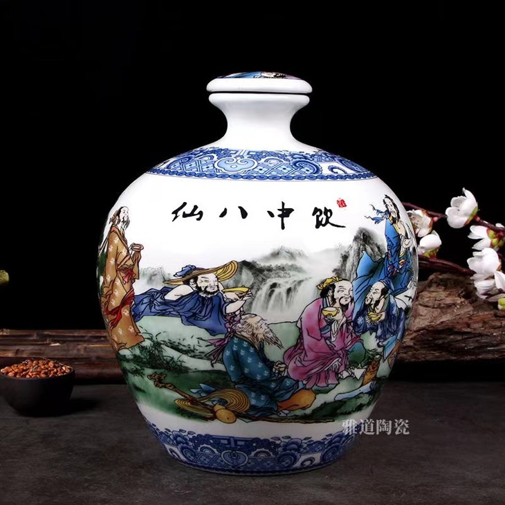 5斤装景德镇陶瓷酒坛子（饮中八仙）(图1)