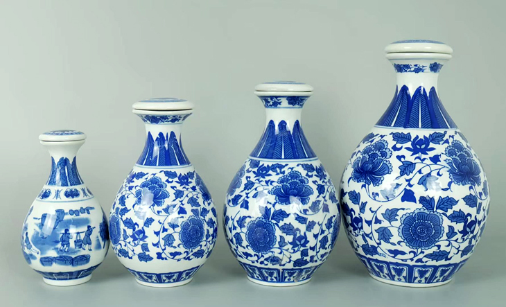 1斤2斤3斤5斤青花玉壶春小酒坛(图1)