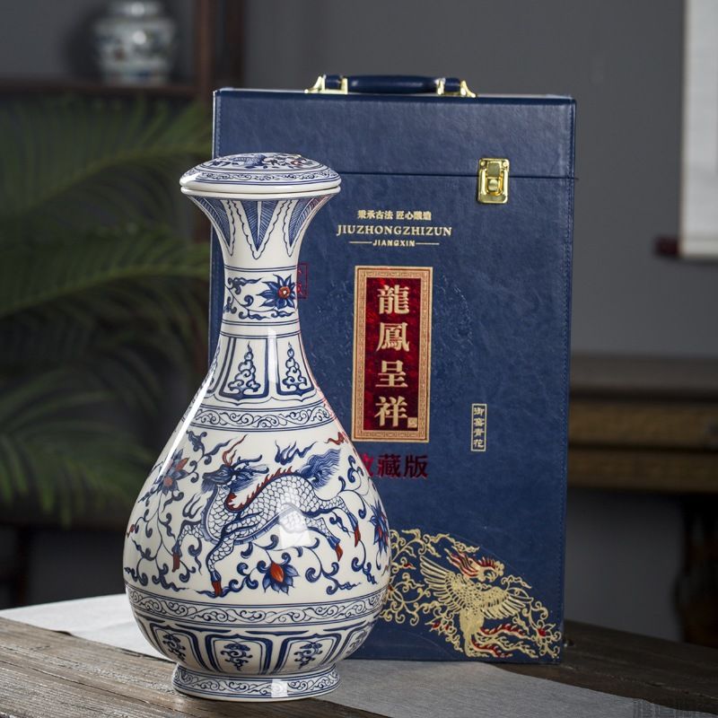 10斤装仿古元青花陶瓷酒坛（龙凤呈祥）(图1)