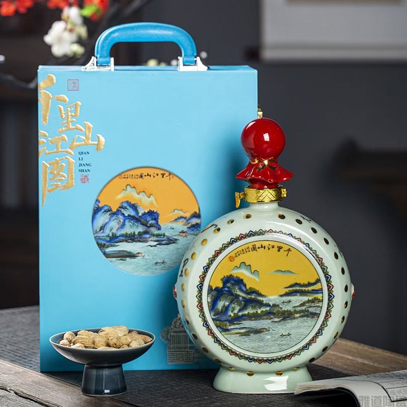 景德镇1斤3斤千里江山陶瓷酒坛(图6)