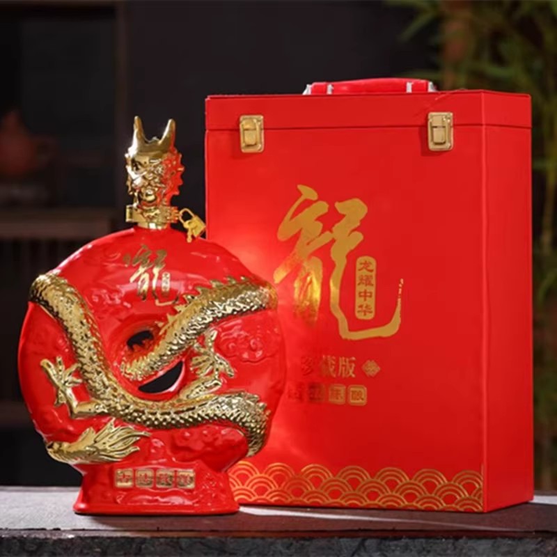 景德镇陶瓷5斤红色空酒瓶龙耀中华创意摆件