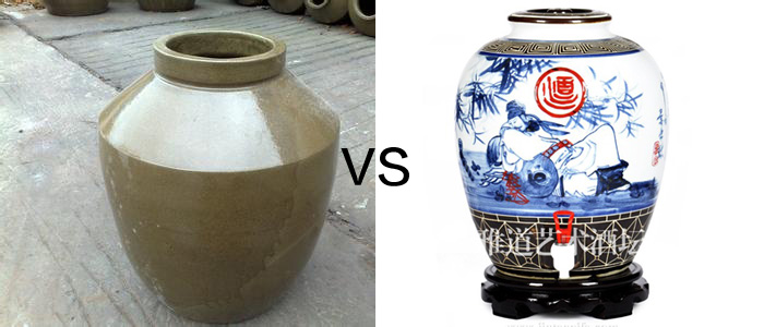 陶瓷酒坛与土陶酒坛对比图
