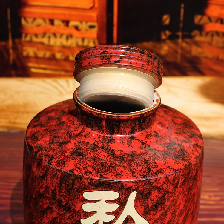 景德镇高档色釉窑变陶瓷酒坛-红色款