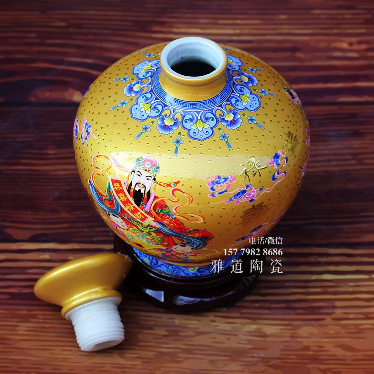景德镇5斤点金福禄寿陶瓷酒坛