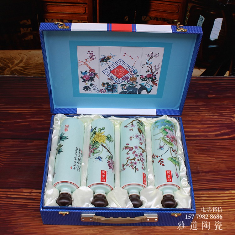 春夏秋冬文化1斤陶瓷酒瓶套装-包装图