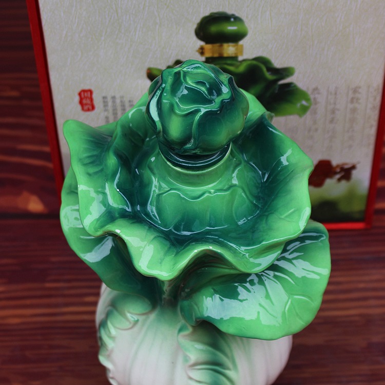 景德镇百财如意白菜陶瓷酒瓶套装