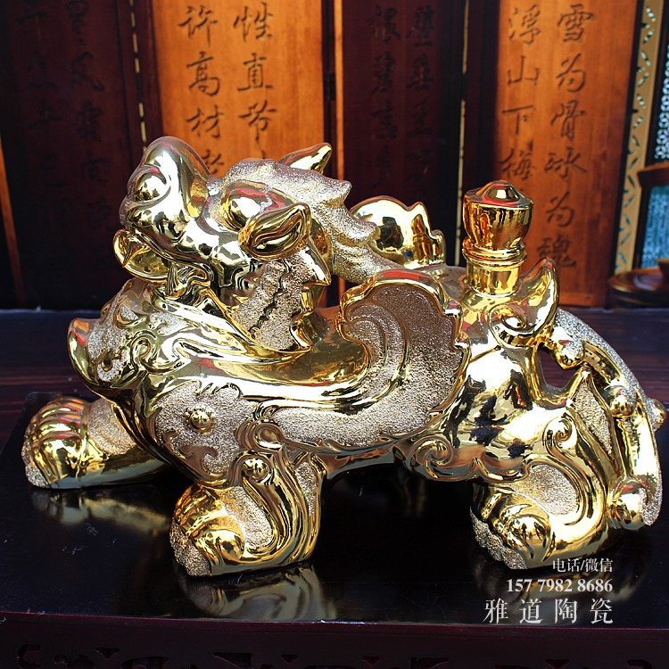 5斤镀金貔貅陶瓷酒坛礼盒套装