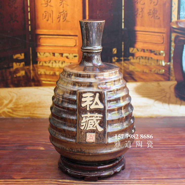 10斤步步高颜色釉雕刻陶瓷酒坛-款式三