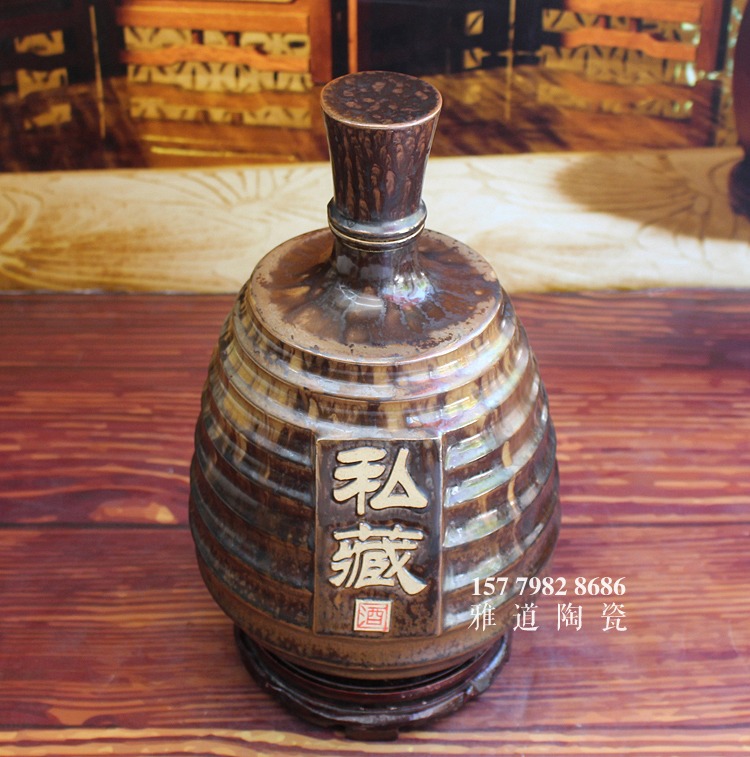 10斤步步高颜色釉雕刻陶瓷酒坛-款式三