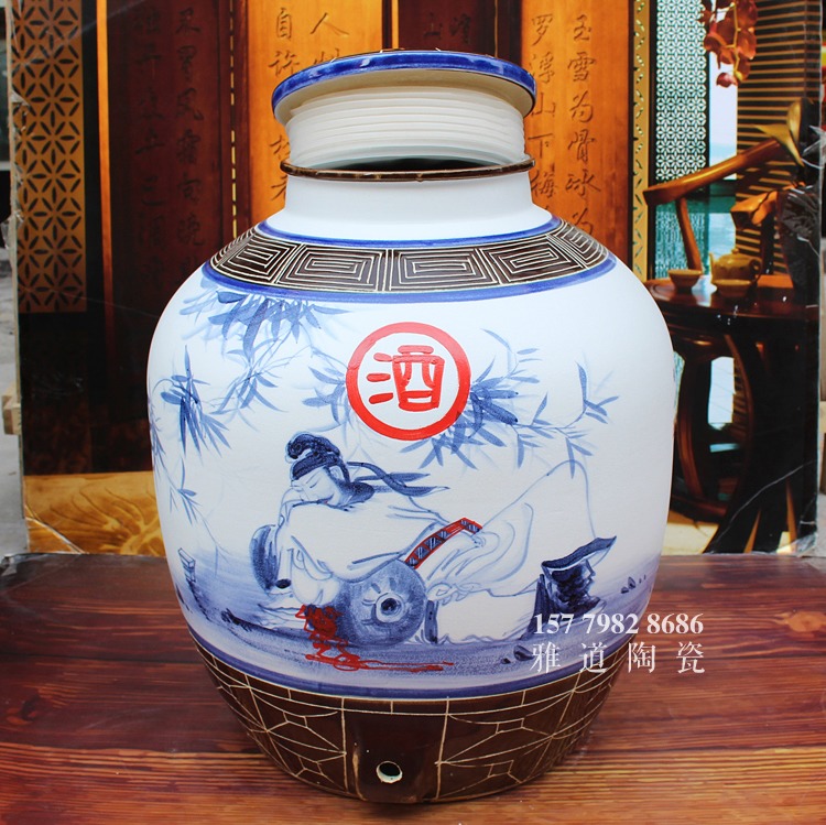 景德镇手绘艺术陶瓷酒坛李白醉酒