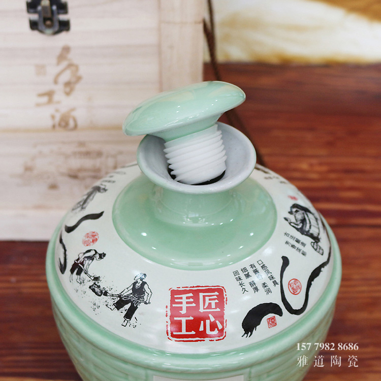 5斤手工酒青釉陶瓷酒坛批发