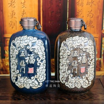 五福临门5斤雕刻陶瓷酒坛批发
